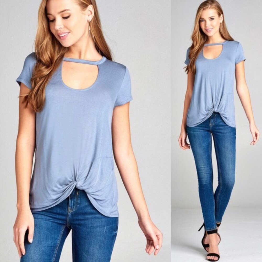 🔴Ash Blue Knot Front Tee